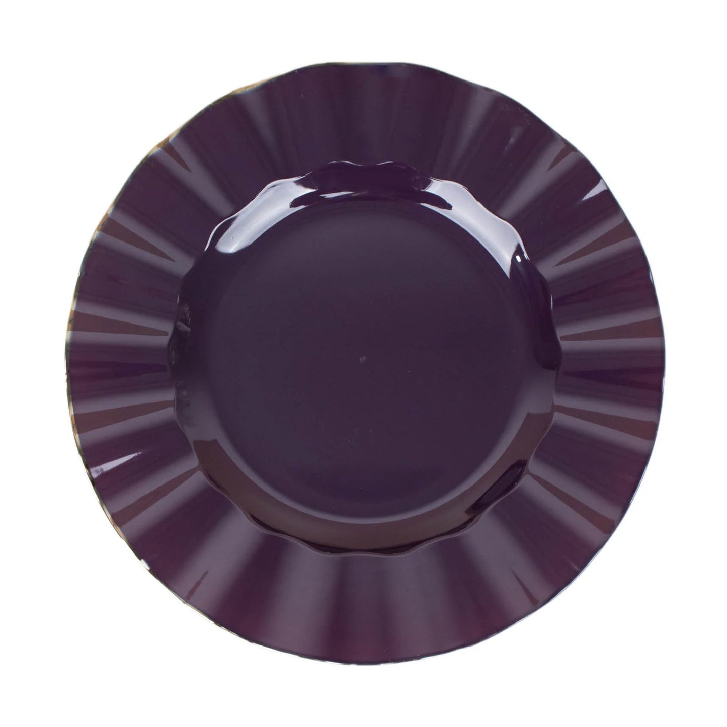 10 Pack | 11inch Purple Hard Plastic Dinner Plates with Gold Ruffled Rim Dinnerware#whtbkgd