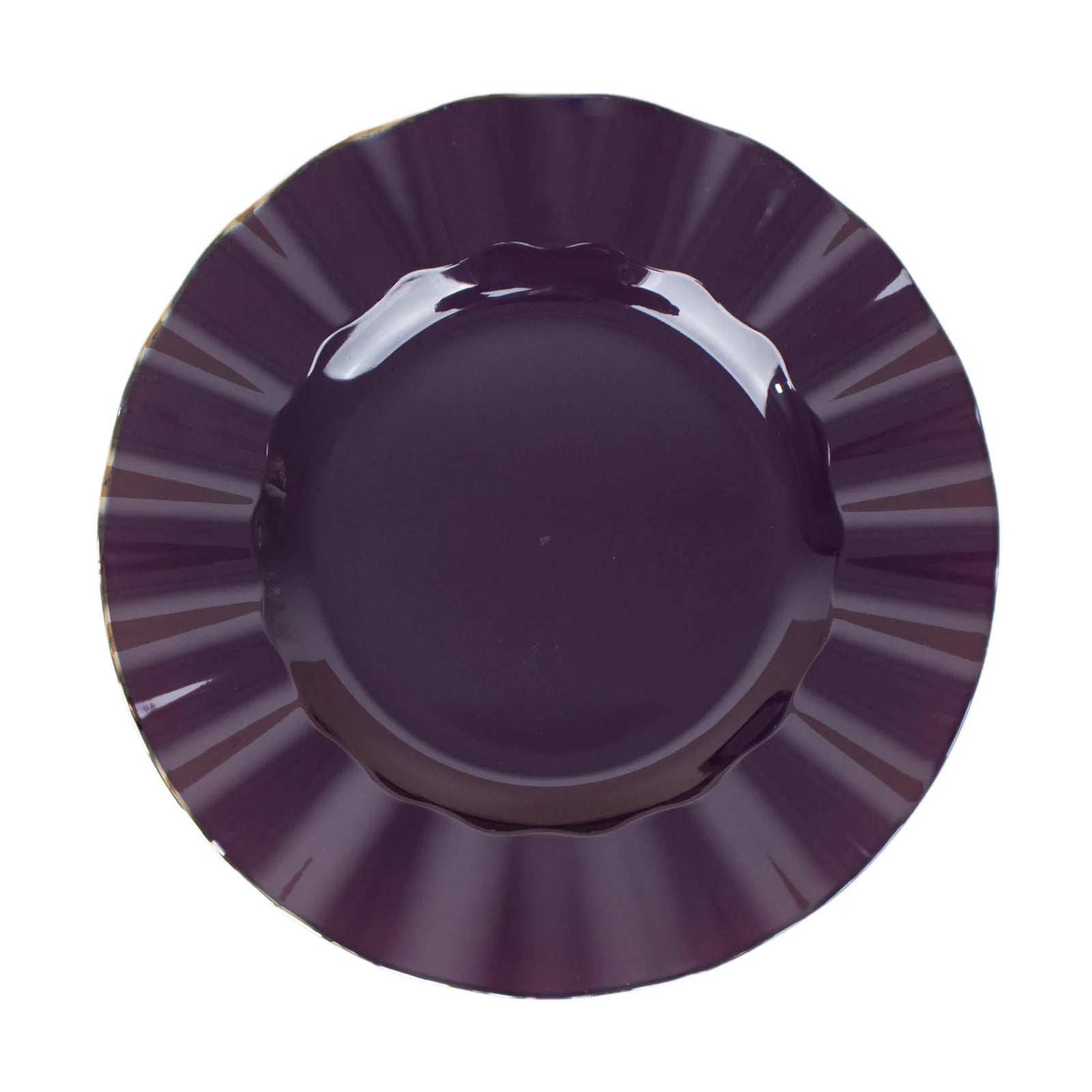 10 Pack | 11inch Purple Hard Plastic Dinner Plates with Gold Ruffled Rim Dinnerware#whtbkgd