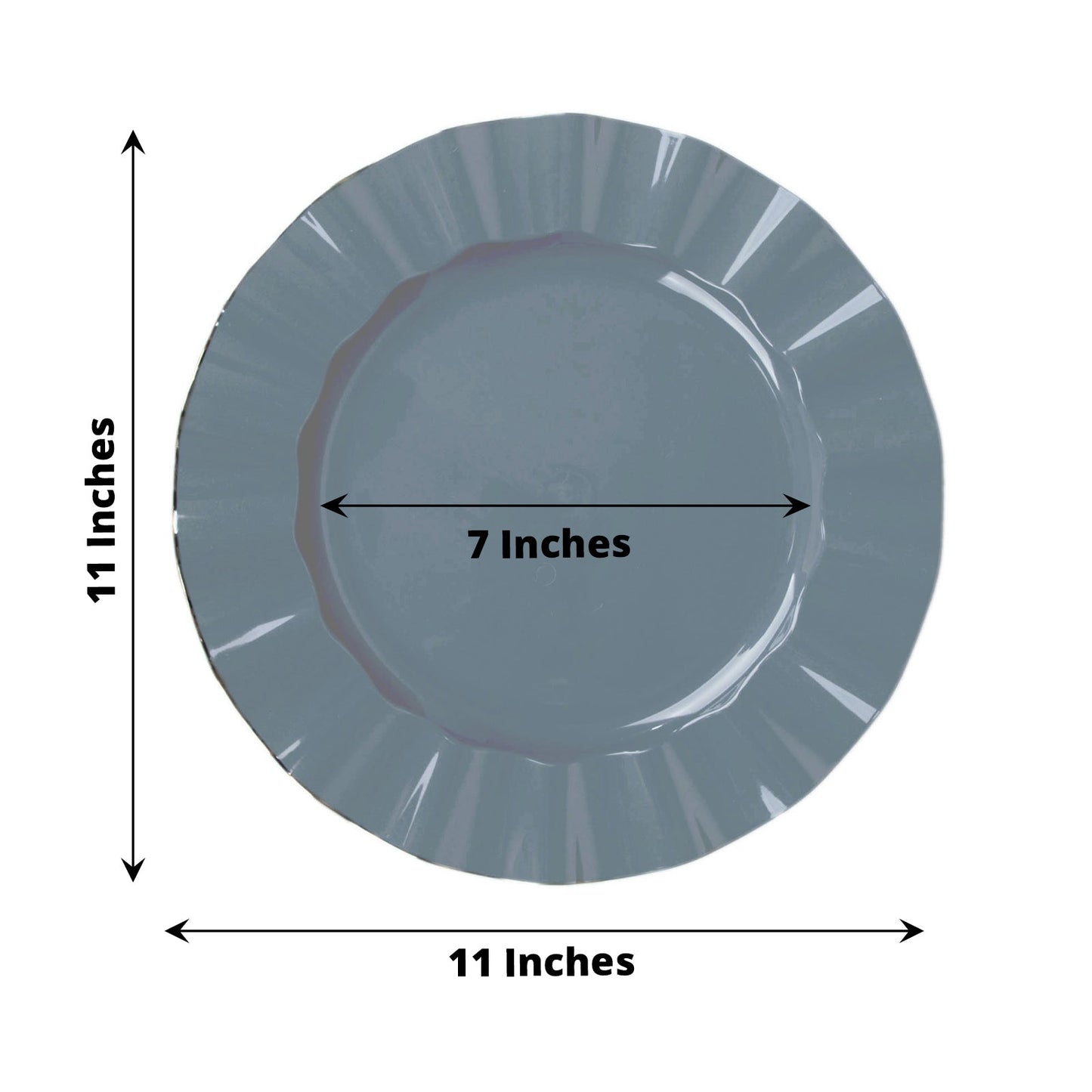 10 Pack | 11inch Dusty Blue Hard Plastic Dinner Plates with Gold Ruffled Rim, Disposable Dinnerware