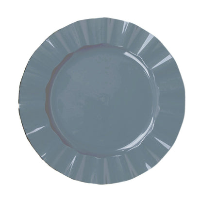 Dusty Blue Plastic Plates With Gold Ruffle For Dinners 11 Inch#whtbkgd