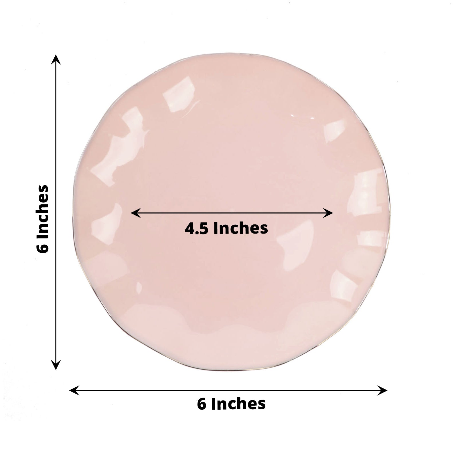 Pack of 10 Disposable Hard Plastic 6 Inch Blush and Rose Gold Ruffled Rim Design Appetizer Plates 