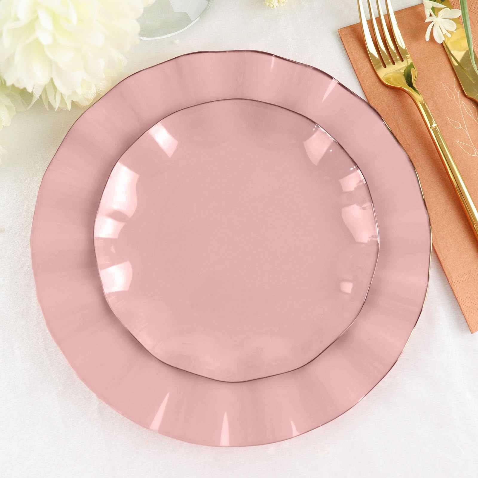 Gold Rimmed 6 Inch Dusty Rose Dessert Plates Disposable