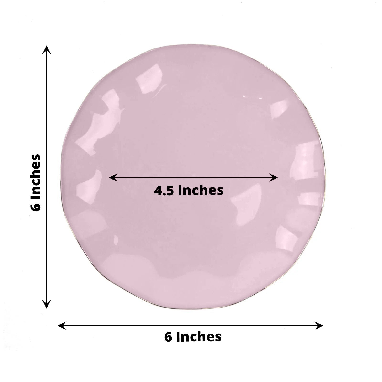 10 Pack | 6inch Lavender Lilac Hard Plastic Dessert Plates with Gold Ruffled Rim