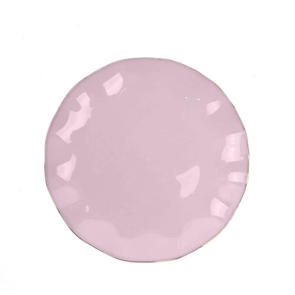 10 Pack | 6inch Lavender Lilac Hard Plastic Dessert Plates with Gold Ruffled Rim#whtbkgd