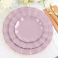 10 Pack | 6" Lavender Lilac Hard Plastic Dessert Plates with Gold Ruffled Rim, Heavy Duty Disposable Salad Appetizer Dinnerware