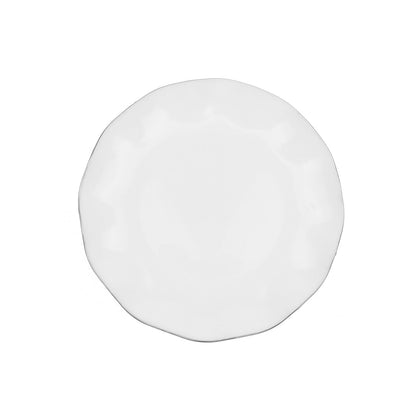 Pack of 10 Disposable 6 Inch White Hard Plastic Round Dessert Plates with Gold Ruffled Rim Design 