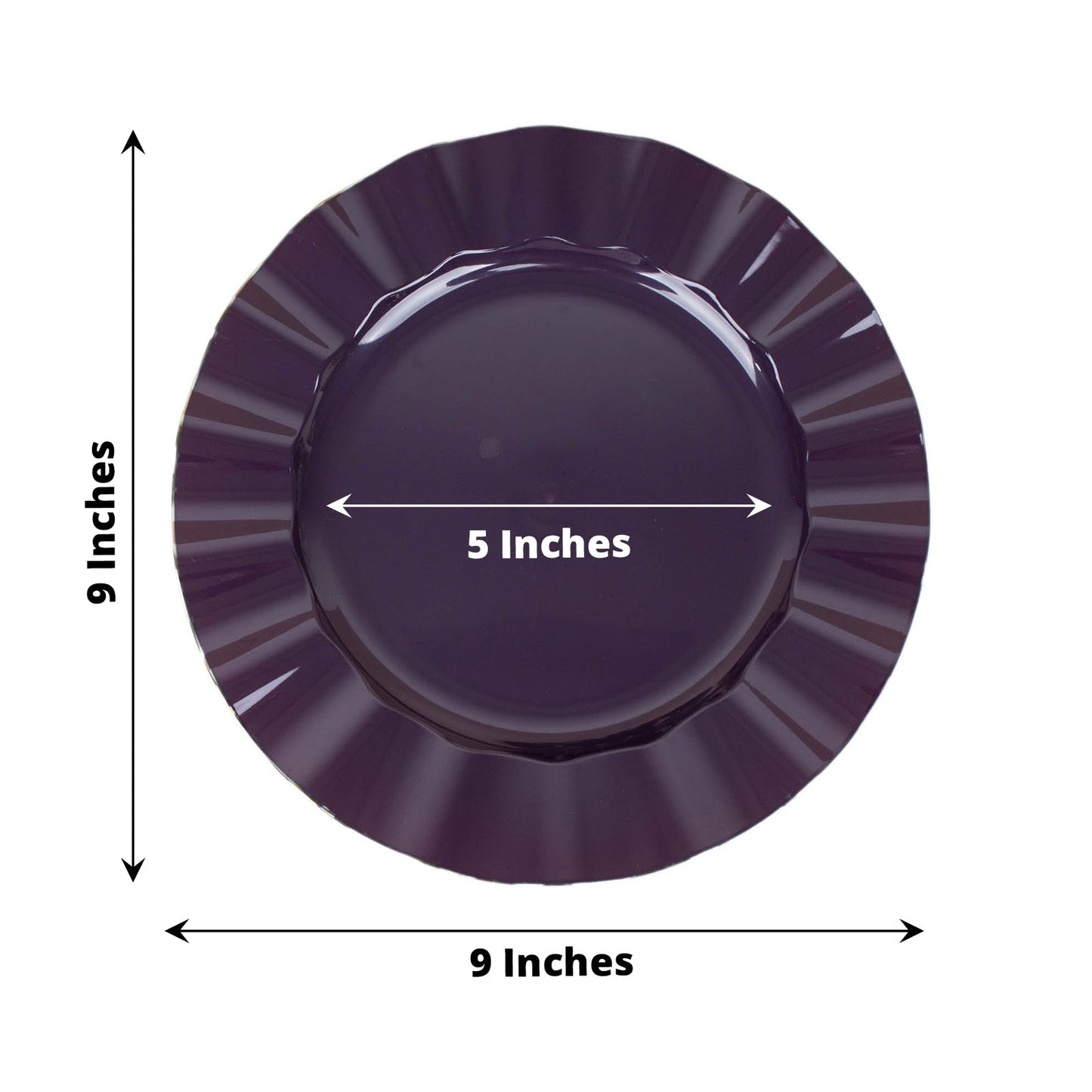 9" Purple Dinner Plate with Gold Ruffled Rim, Heavy Duty Disposable Dinnerware