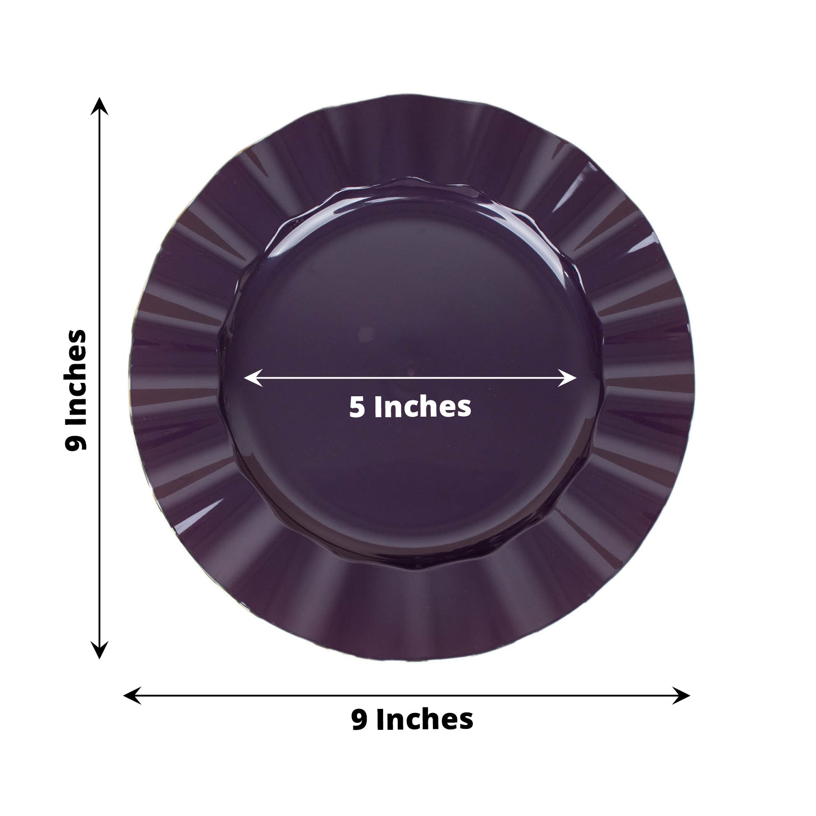 9" Purple Dinner Plate with Gold Ruffled Rim, Heavy Duty Disposable Dinnerware