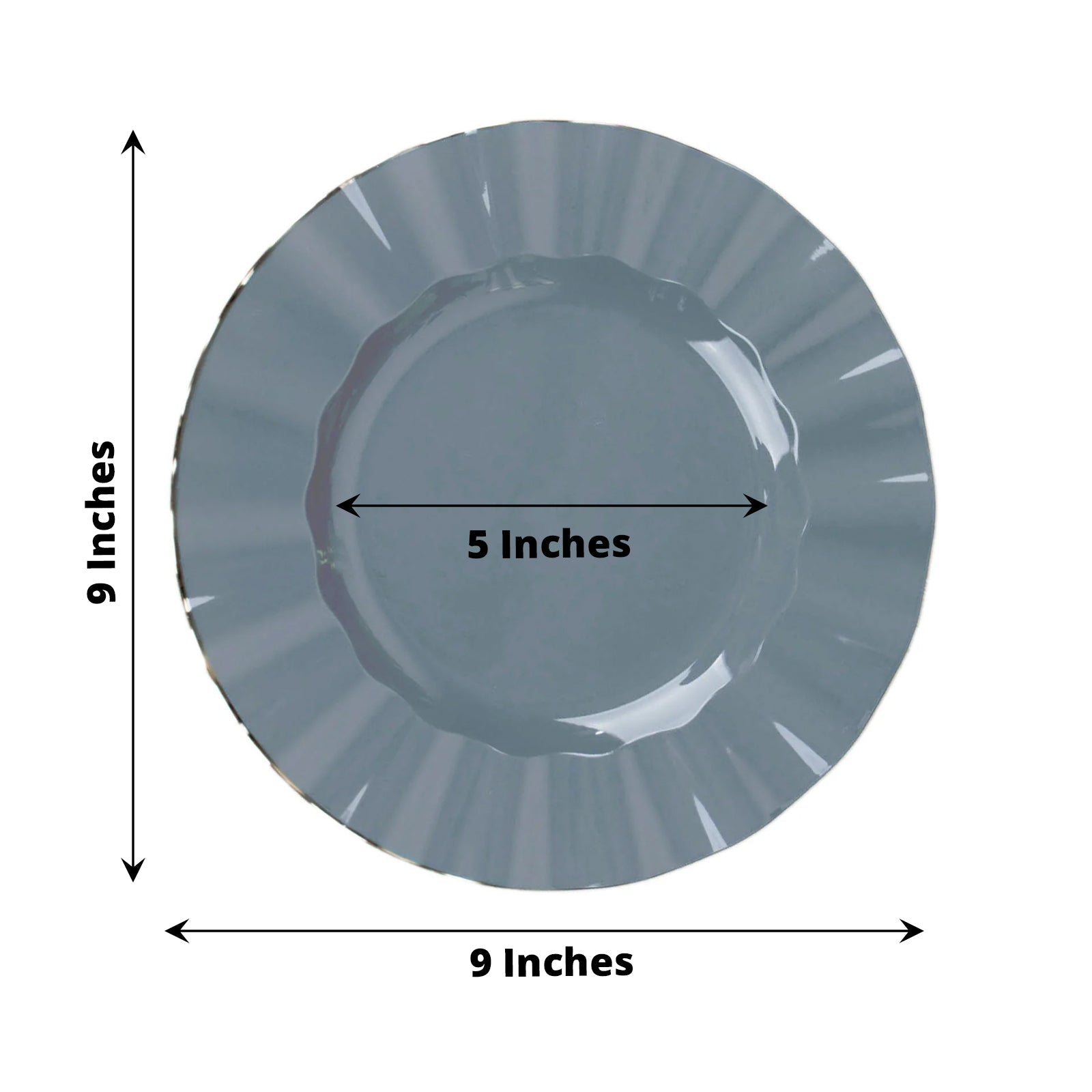 Dusty Blue Plastic Plates With Gold Ruffle For Dinners 9 Inch