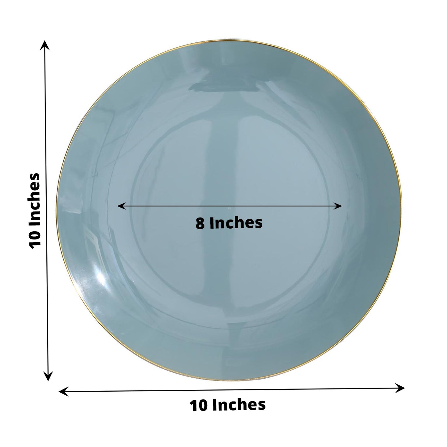 10 Inches Dusty Blue Round Plates With Gold Rim In Pack Of 10