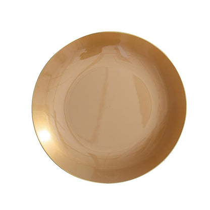 10 Gold Round Disposable Plates With Gold Rim Design#whtbkgd