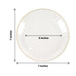 Clear hammered round plastic dessert plates with gold rim.