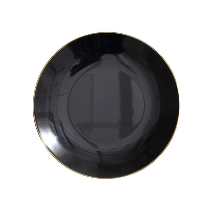8 Inch - Black Gold Rim Design Round Dessert Plates - 10 Pack#whtbkgd