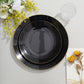 10 Pack | 8" Glossy Black Round Plastic Dessert Plates With Gold Rim, Disposable Appetizer Salad Party Plates