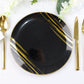 10 Pack | Black and Gold Brush Stroked 10" Round Plastic Dinner Plates, Disposable Party Plates Dinnerware