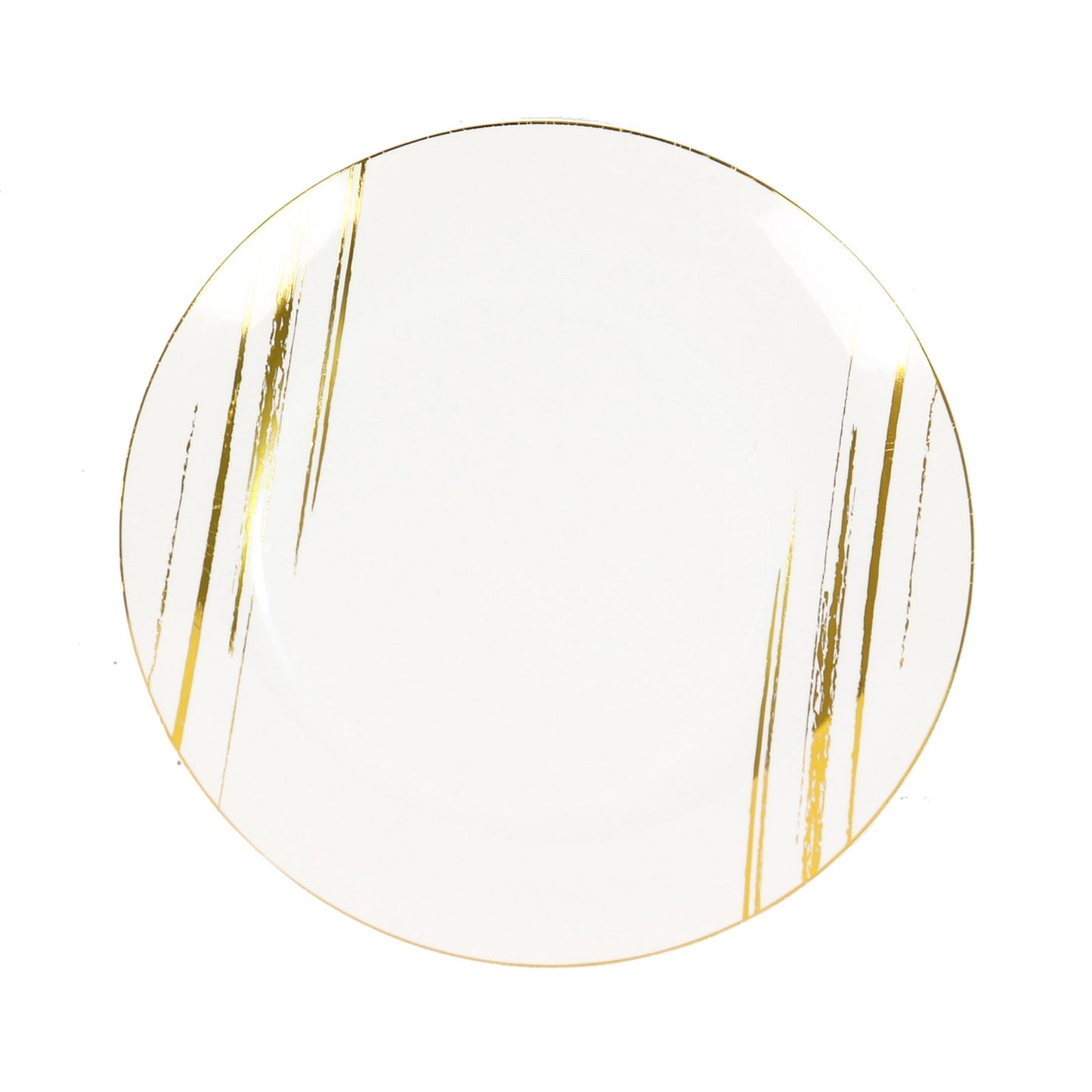 10 Pack | White & Gold Brush Stroked 10inch Round Plastic Dinner Plates#whtbkgd