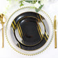 10 Pack | Black and Gold Brush Stroked 7" Round Plastic Dessert Plates, Disposable Appetizer Salad Party Plates