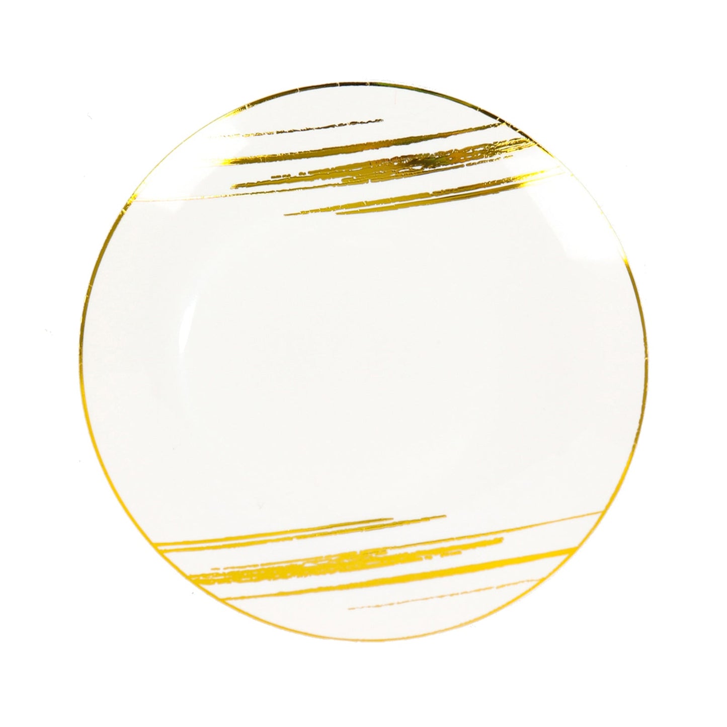 Brush Stroked White & Gold Round Disposable 7 Inch Plastic Party Plates 10 Pack#whtbkgd