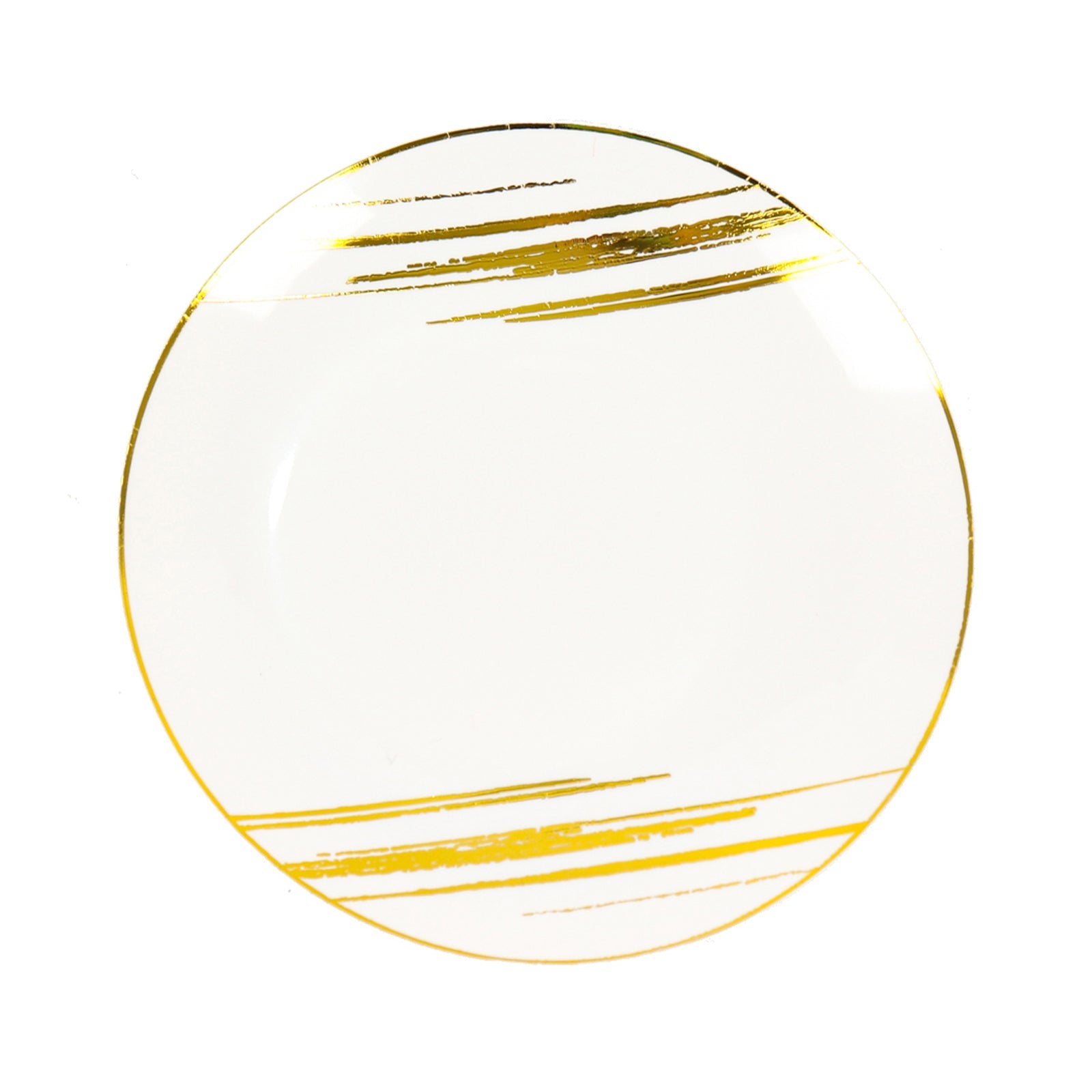 Brush Stroked White & Gold Round Disposable 7 Inch Plastic Party Plates 10 Pack#whtbkgd