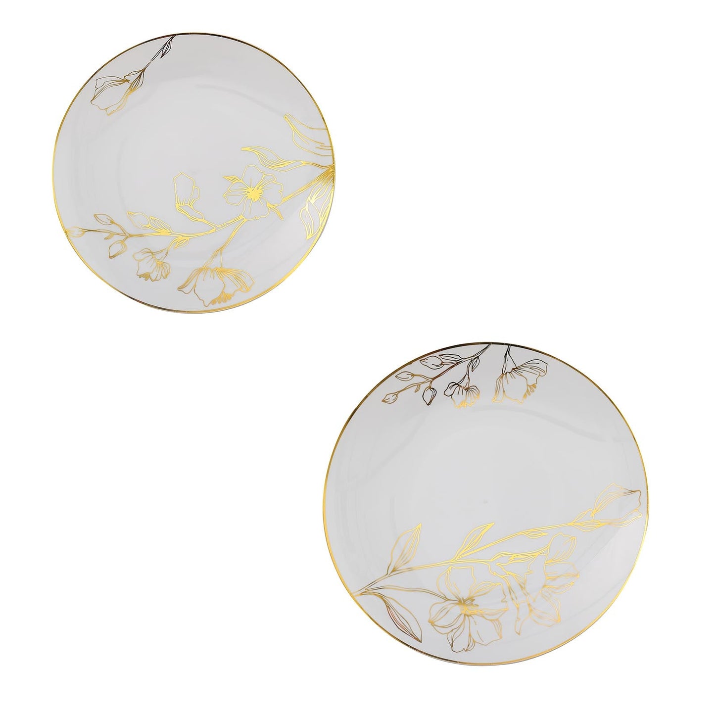10 Inch X 7 Inch - Dessert And Dinner Disposable Plastic Gold & White Party Plates In Floral  Design