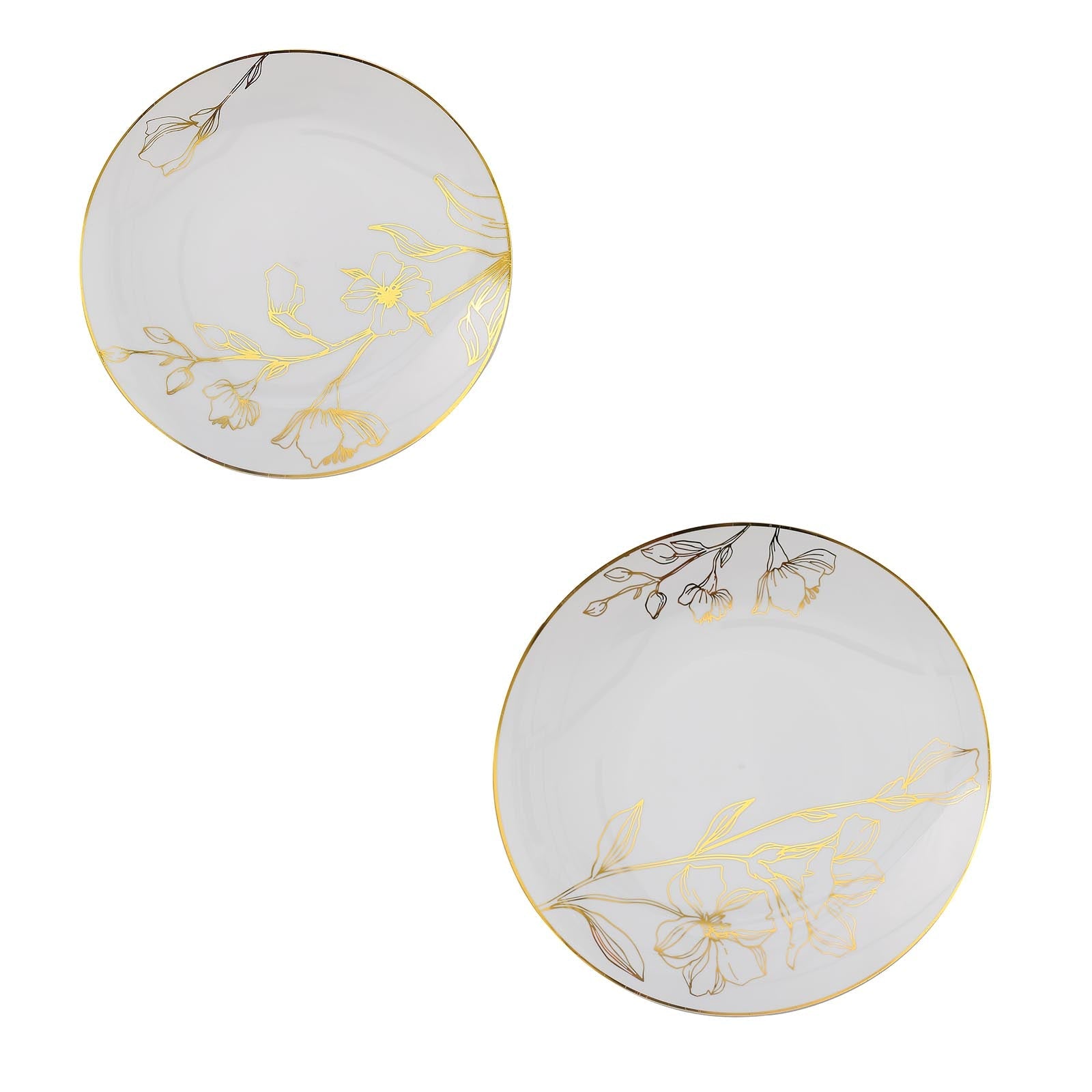 10 Inch X 7 Inch - Dessert And Dinner Disposable Plastic Gold & White Party Plates In Floral  Design