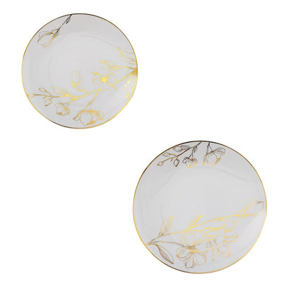 10 Inch X 7 Inch - Dessert And Dinner Disposable Plastic Gold & White Party Plates In Floral  Design