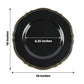 Black decorative plate with gold trim, 10 inches diameter and 6.25 inches center.
