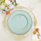 10" jade scalloped rim plastic dinner plate with gold trim.