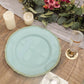 10" Jade plastic dinner plate with gold scalloped rim, perfect for parties.