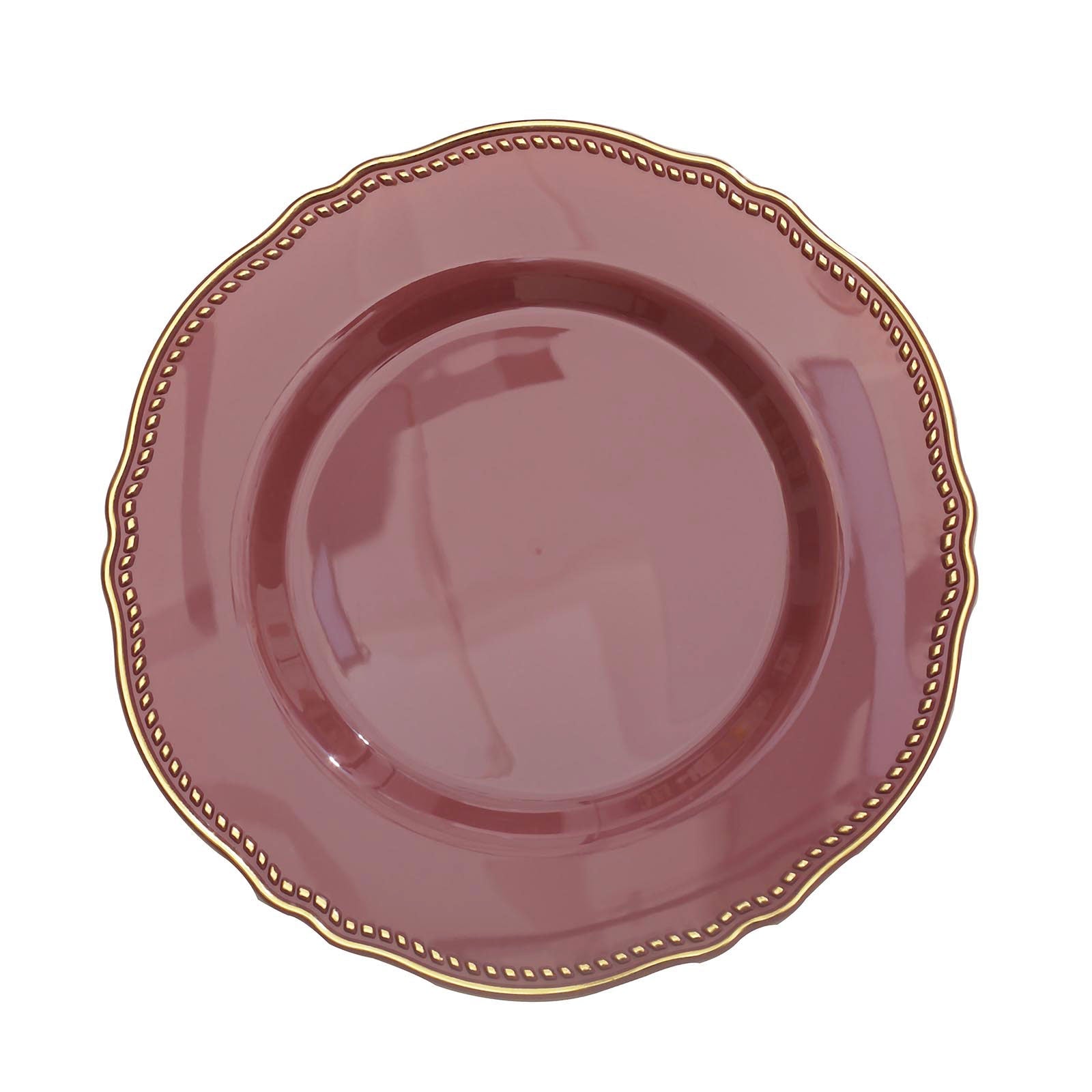 Elegant pink plate with golden rim, perfect for dining and decor.