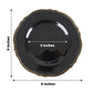 9" black scalloped rim plastic dinner plate with gold accents.