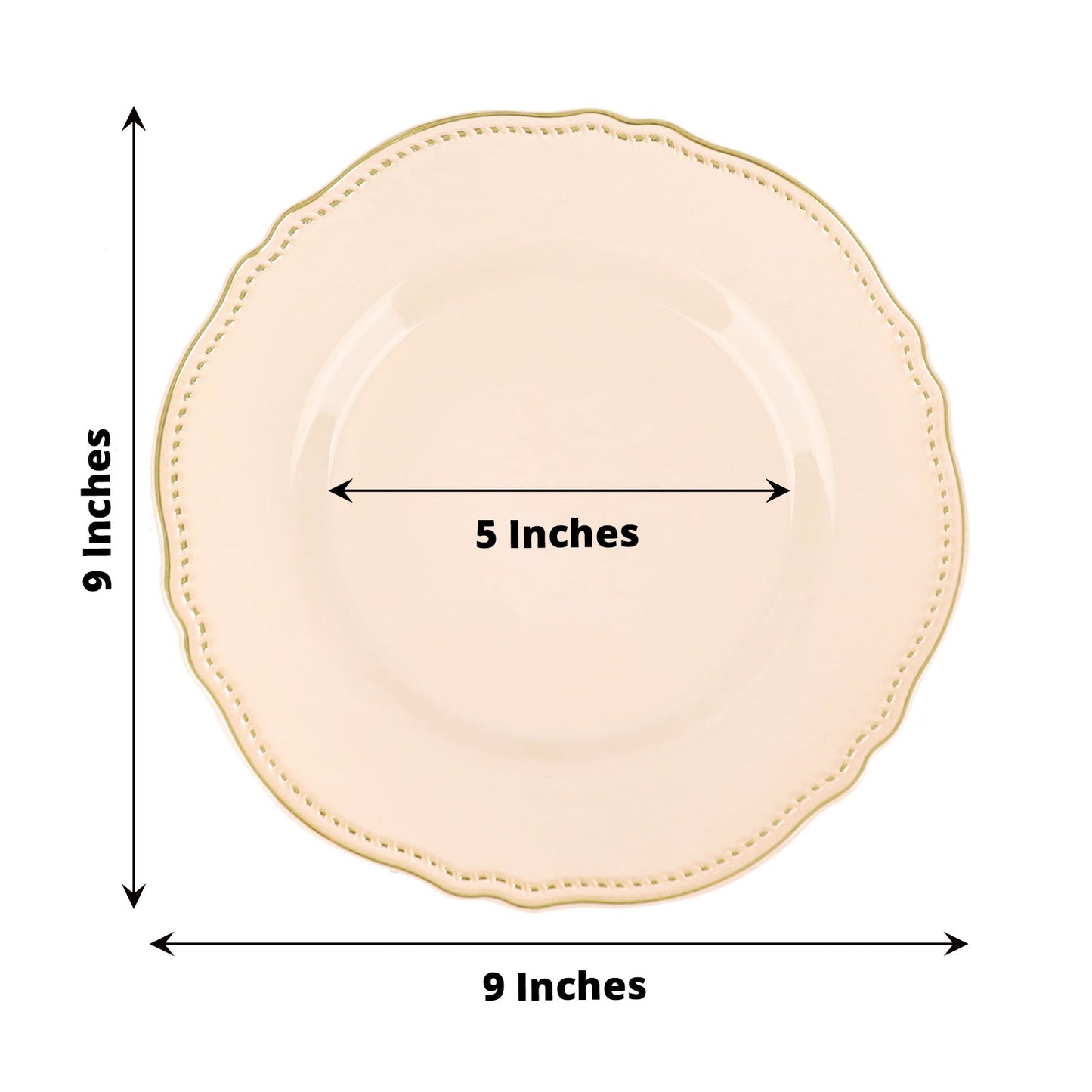 9-inch decorative plate with 5-inch center, elegant scalloped design.