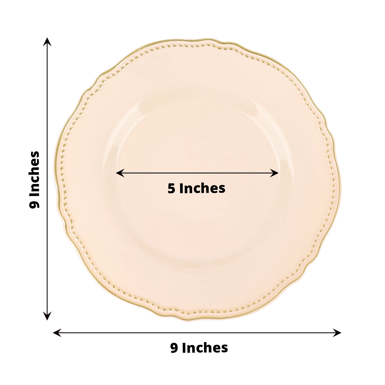 9-inch decorative plate with 5-inch center, elegant scalloped design.