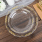10 Pack | 7" Gold Vintage Rim Clear Hard Plastic Dessert Plates With Embossed Scalloped Edges, Disposable Salad Plates