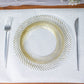 10 Pack | 7inch Clear / Gold Swirl Rim Plastic Dessert Appetizer Plates