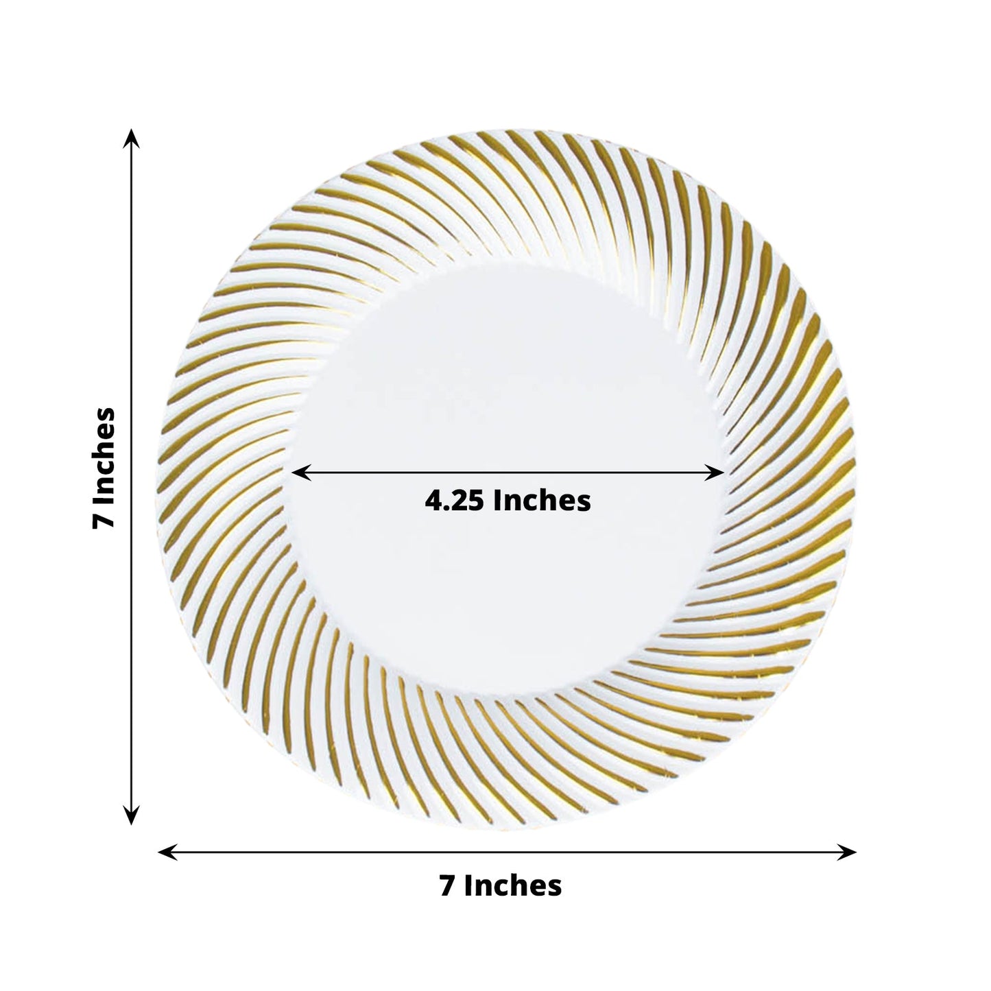 10 Pack | 7inch White / Gold Swirl Rim Plastic Dessert Appetizer Plates