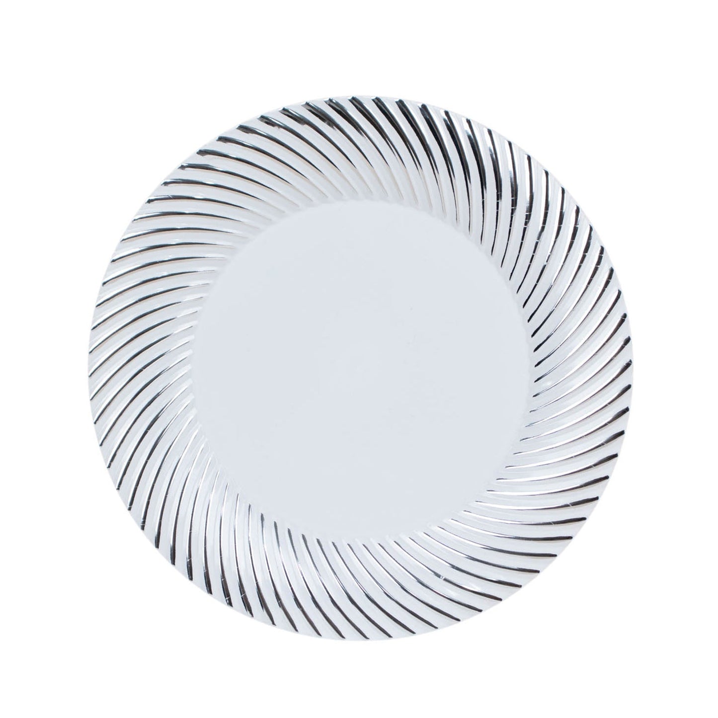 10 Pack | 7inch White / Silver Swirl Rim Plastic Dessert Appetizer Plates#whtbkgd