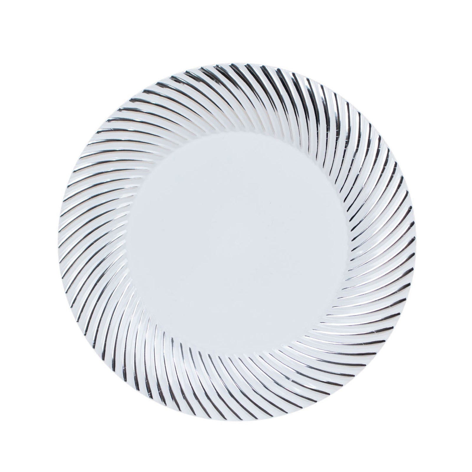 10 Pack | 7inch White / Silver Swirl Rim Plastic Dessert Appetizer Plates#whtbkgd