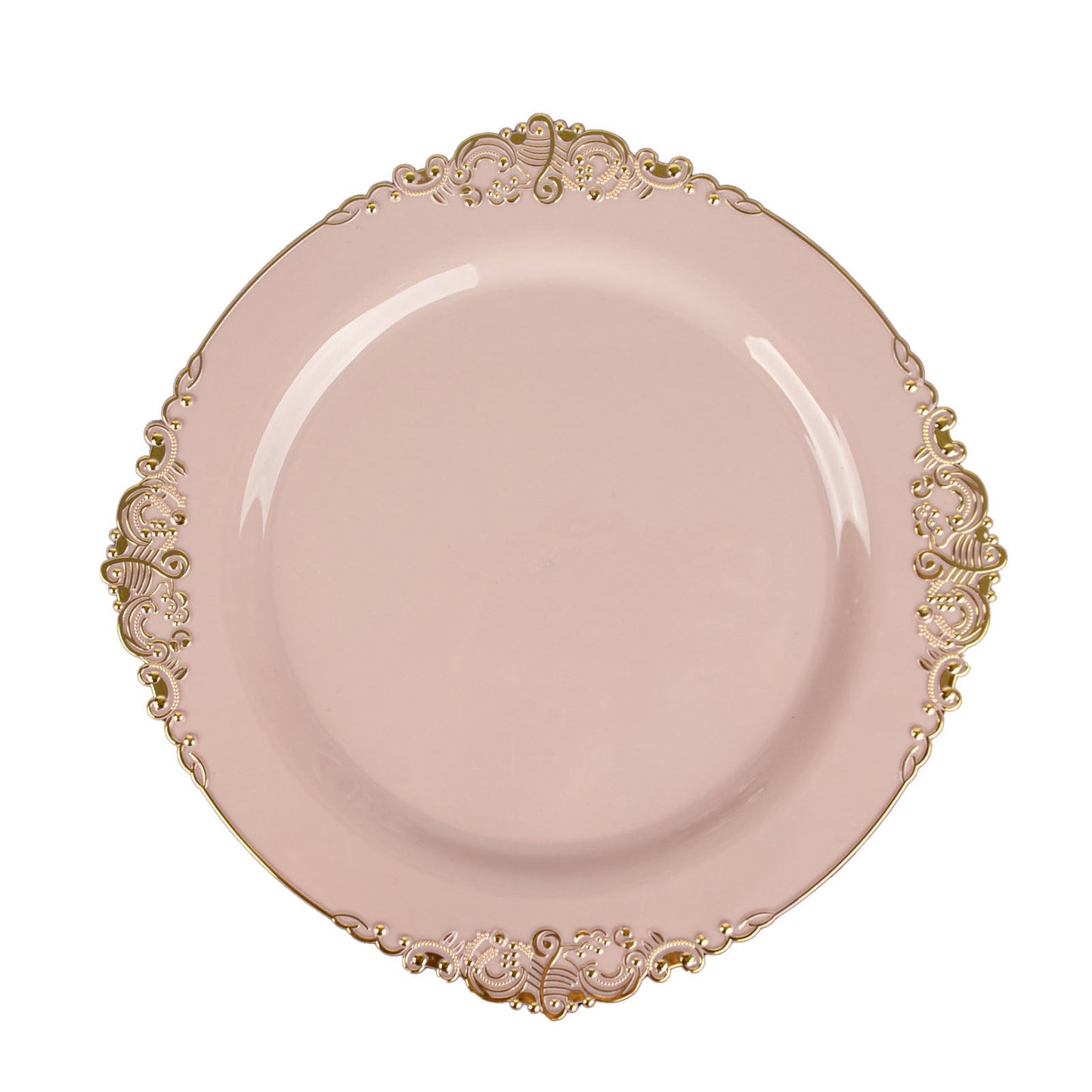 10 Inch Leaf Embossed Plastic Dinner Plates In Blush Rose Gold