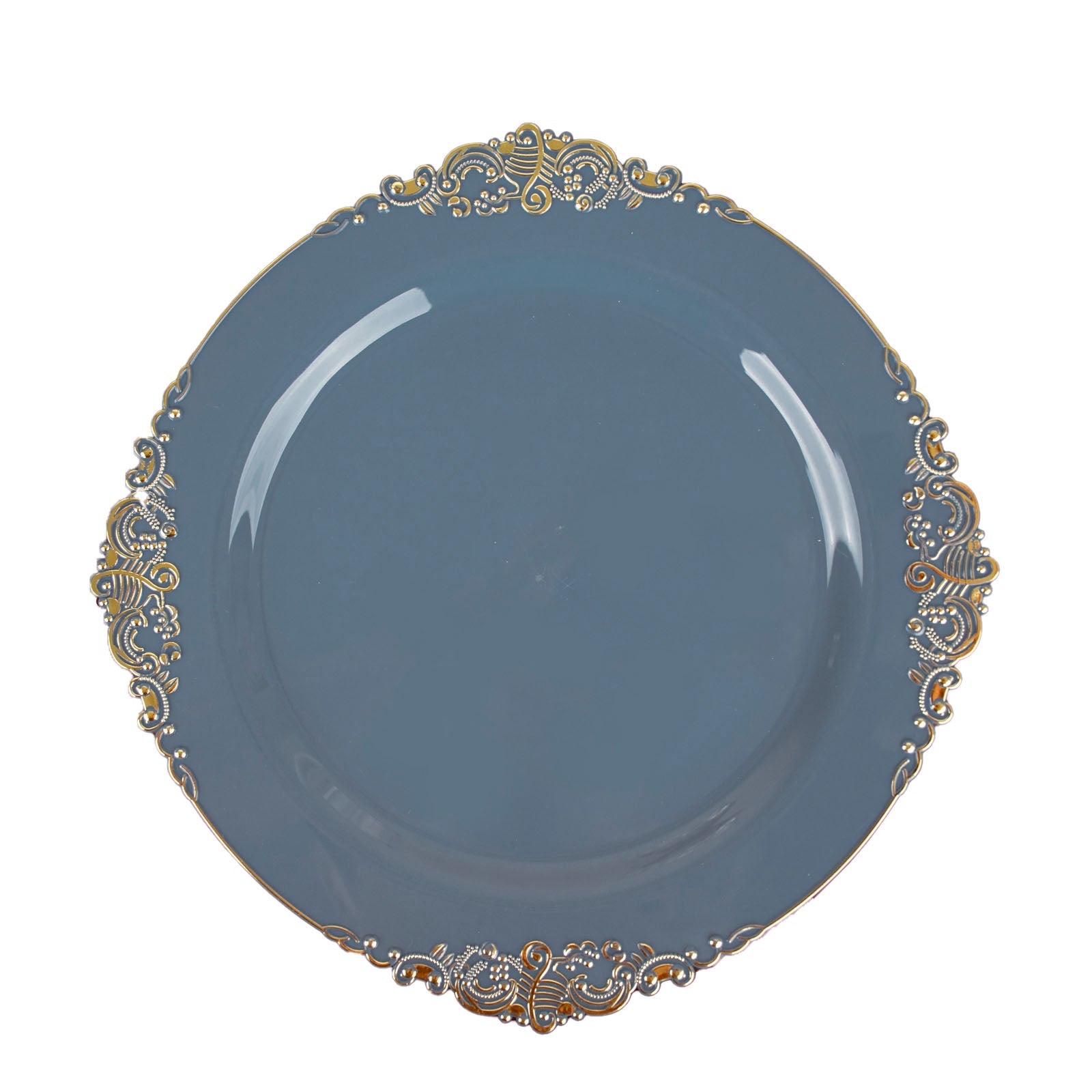 10 Inch Size Vintage Dusty Blue Color Gold Leaf Embossed Rim Round Plates