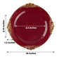 Vintage Burgundy Dinner Plastic Plates With Gold Leaf Embossed Rim In 10 Inch Size Wide