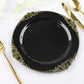 10 Pack 10" Black Plastic Party Plates With Gold Leaf Embossed Baroque Rim, Round Disposable Dinner Plates
