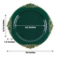 10 Pack Hunter Emerald Green 10 Inch Round Plastic Plates with Gold Leaf Embossed Baroque Design 