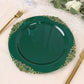 10 Pack 10" Hunter Emerald Green Plastic Party Plates With Gold Leaf Embossed Baroque Rim, Round Disposable Dinner Plates