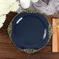 Pack of 10 Gold Leaf Embossed Baroque Design 10 Inch Navy Blue Round Plastic Plates 