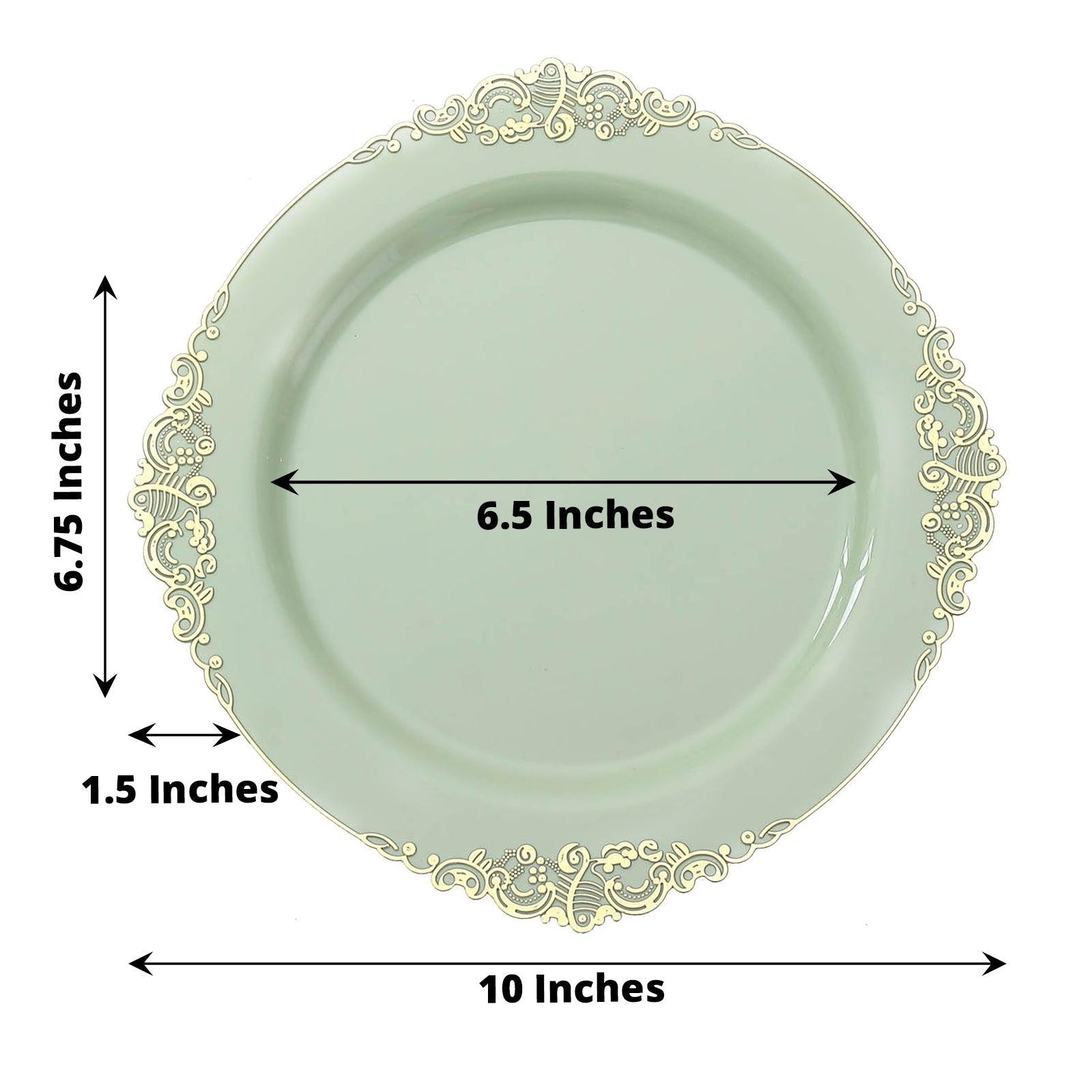 10 Pack | 10inch Round Plastic Dinner Plates in Vintage Sage Green