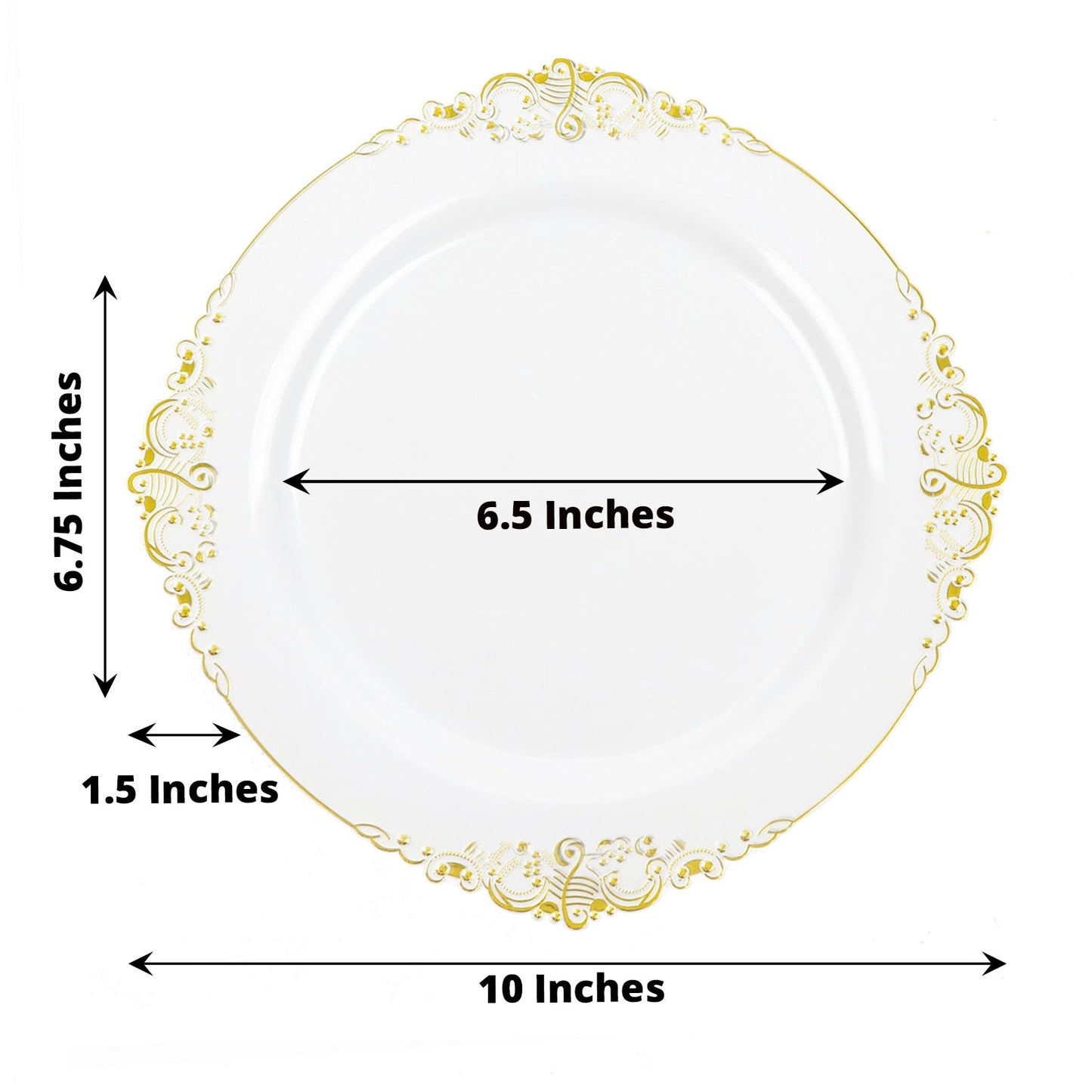 Vintage White Dinner Plates With Gold Baroque Rim 10 Pack 10 Inch