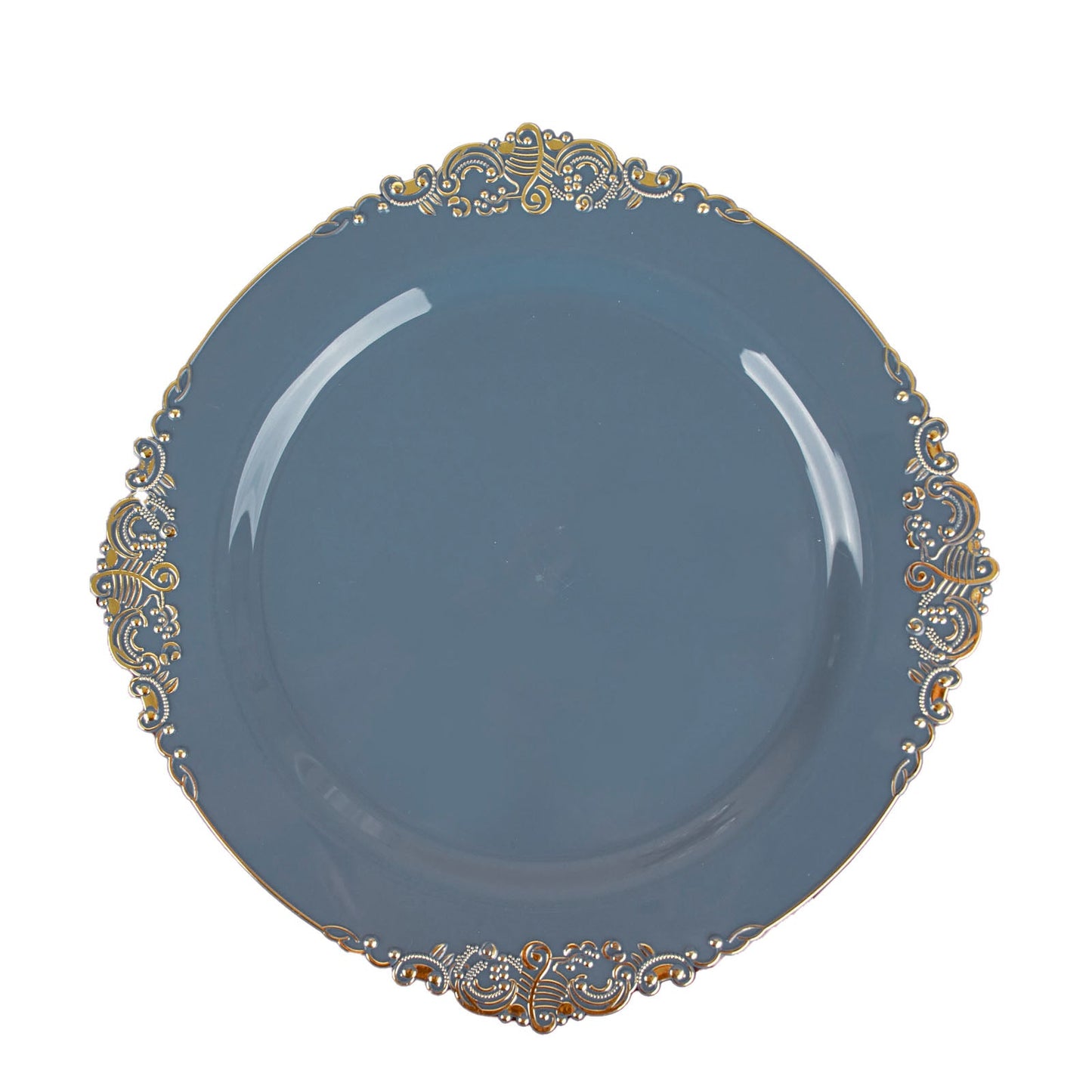 8 Inch Size Vintage Dusty Blue Color Gold Leaf Embossed Rim Round Plates