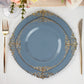 10 Pack 8" Dusty Blue Plastic Salad Plates With Gold Leaf Embossed Baroque Rim, Round Disposable Appetizer Dessert Plates