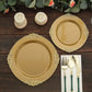 10 Pack | 8inch Round Plastic Dessert Salad Plates In Vintage Gold, Leaf Embossed Baroque